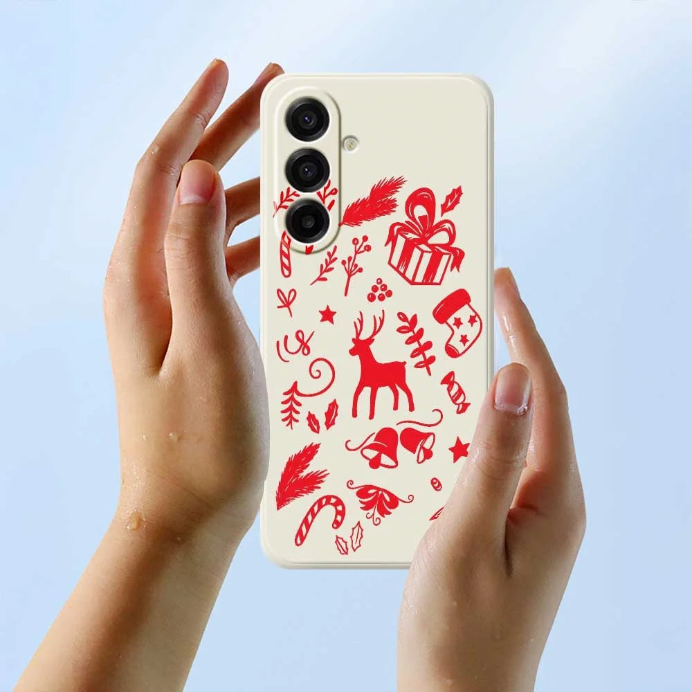 For Samsung Galaxy A18 5G / A18 4G / A17 5G / A17 4G Case Hand Drawn Christmas Pattern Printing Straight Edge TPU Phone Back Cover - Beige - 6