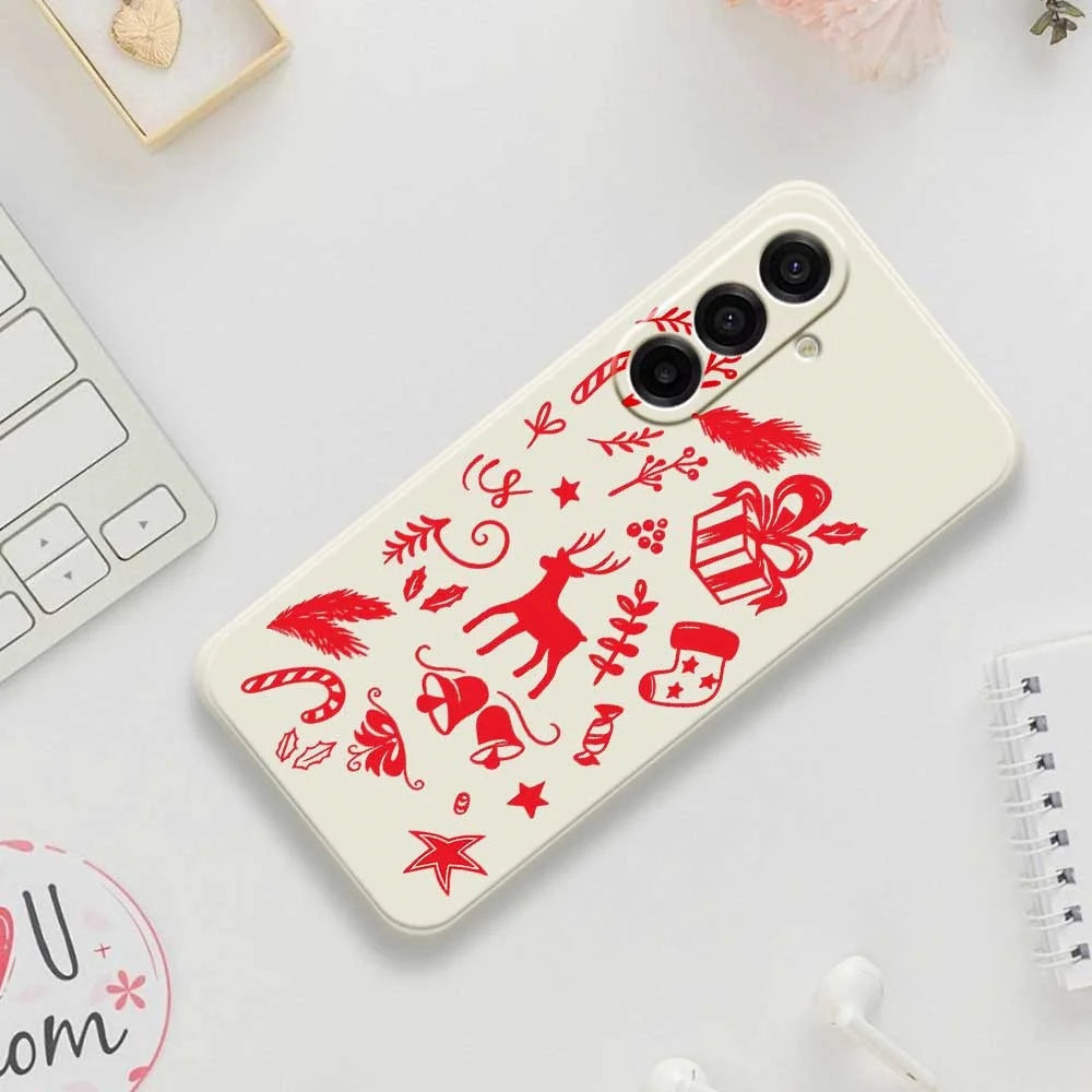 For Samsung Galaxy A18 5G / A18 4G / A17 5G / A17 4G Case Hand Drawn Christmas Pattern Printing Straight Edge TPU Phone Back Cover - Beige - 7