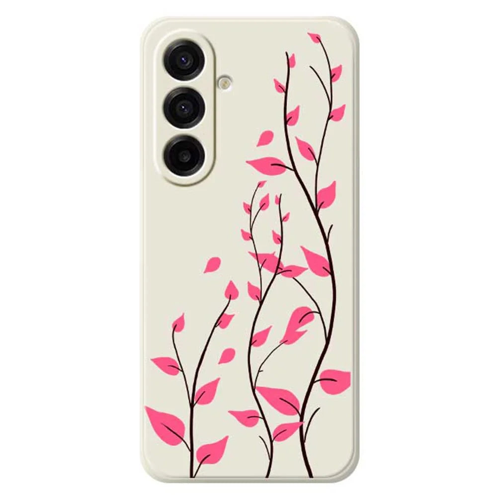 For Samsung Galaxy A18 5G / A18 4G / A17 5G / A17 4G Case Red Leaves Pattern Printing Straight Edge TPU Phone Back Cover - Beige - 1