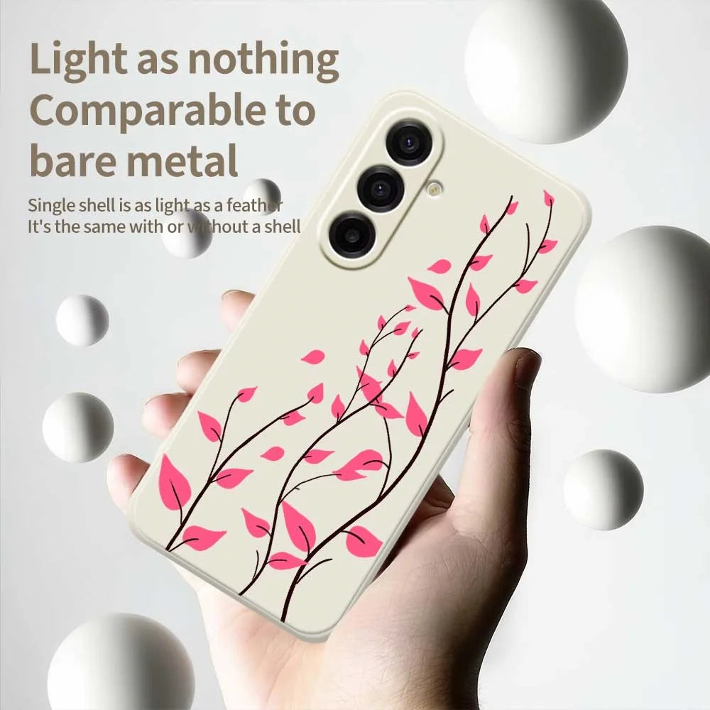 For Samsung Galaxy A18 5G / A18 4G / A17 5G / A17 4G Case Red Leaves Pattern Printing Straight Edge TPU Phone Back Cover - Beige - 4