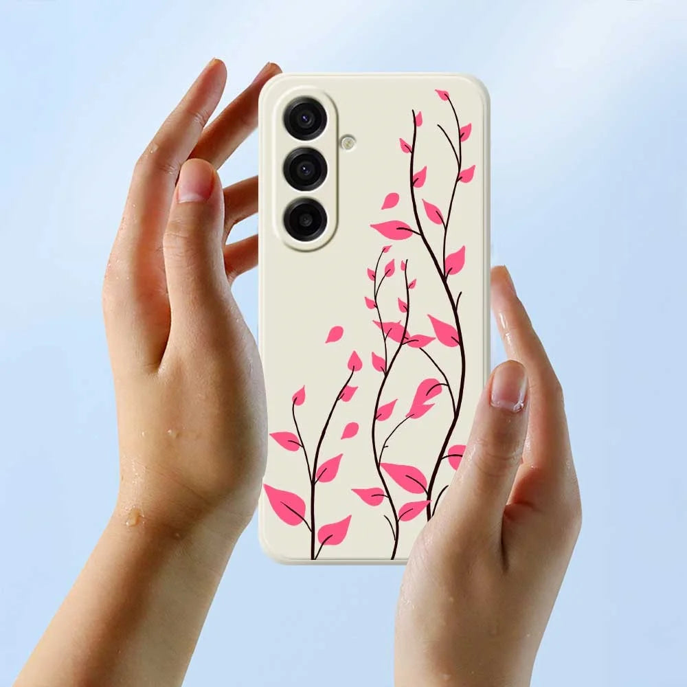 For Samsung Galaxy A18 5G / A18 4G / A17 5G / A17 4G Case Red Leaves Pattern Printing Straight Edge TPU Phone Back Cover - Beige - 6