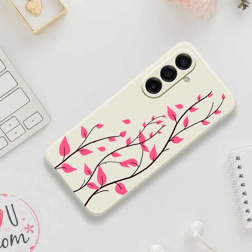 For Samsung Galaxy A18 5G / A18 4G / A17 5G / A17 4G Case Red Leaves Pattern Printing Straight Edge TPU Phone Back Cover - Beige - 7