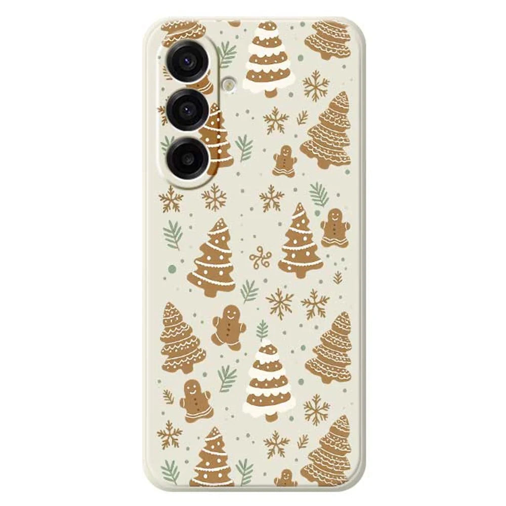 For Samsung Galaxy A18 5G / A18 4G / A17 5G / A17 4G Case Brown Christmas Tree Gingerbread Pattern Printing Straight Edge TPU Phone Back Cover - Beige - 1
