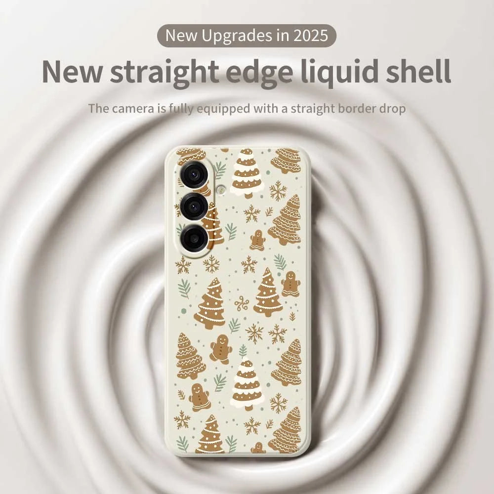 For Samsung Galaxy A18 5G / A18 4G / A17 5G / A17 4G Case Brown Christmas Tree Gingerbread Pattern Printing Straight Edge TPU Phone Back Cover - Beige - 3