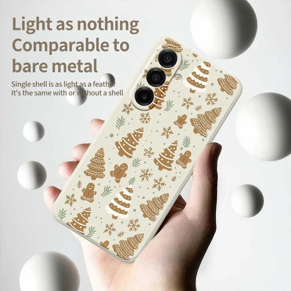 For Samsung Galaxy A18 5G / A18 4G / A17 5G / A17 4G Case Brown Christmas Tree Gingerbread Pattern Printing Straight Edge TPU Phone Back Cover - Beige - 4