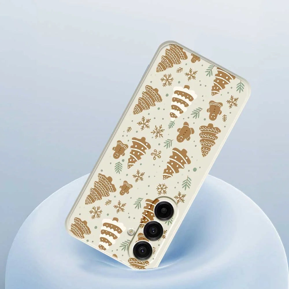 For Samsung Galaxy A18 5G / A18 4G / A17 5G / A17 4G Case Brown Christmas Tree Gingerbread Pattern Printing Straight Edge TPU Phone Back Cover - Beige - 5