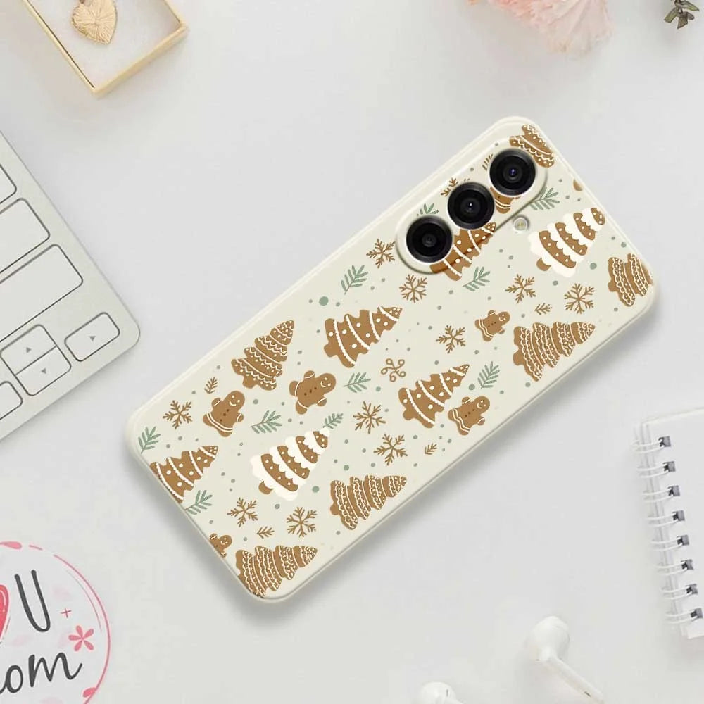 For Samsung Galaxy A18 5G / A18 4G / A17 5G / A17 4G Case Brown Christmas Tree Gingerbread Pattern Printing Straight Edge TPU Phone Back Cover - Beige - 7