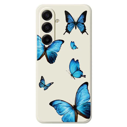 For Samsung Galaxy A18 5G / A18 4G / A17 5G / A17 4G Case Blue Butterflies Pattern Printing Straight Edge TPU Phone Back Cover - Beige - 1