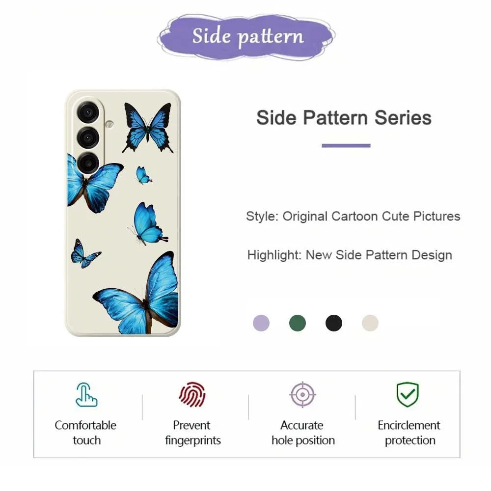 For Samsung Galaxy A18 5G / A18 4G / A17 5G / A17 4G Case Blue Butterflies Pattern Printing Straight Edge TPU Phone Back Cover - Beige - 2