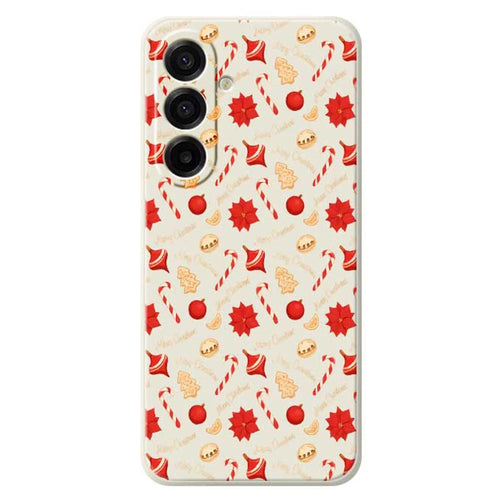 For Samsung Galaxy A18 5G / A18 4G / A17 5G / A17 4G Case Christmas Candy Pattern Printing Straight Edge TPU Phone Back Cover - Beige - 1