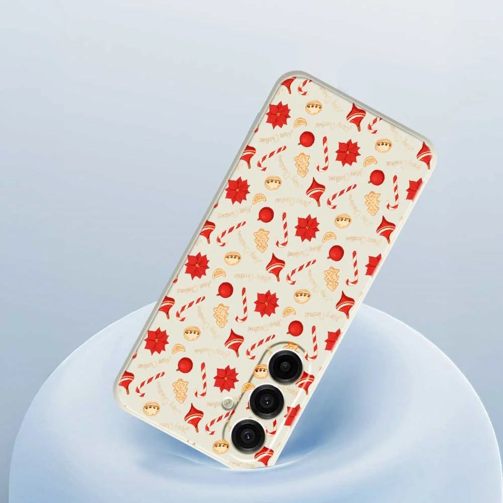 For Samsung Galaxy A18 5G / A18 4G / A17 5G / A17 4G Case Christmas Candy Pattern Printing Straight Edge TPU Phone Back Cover - Beige - 5