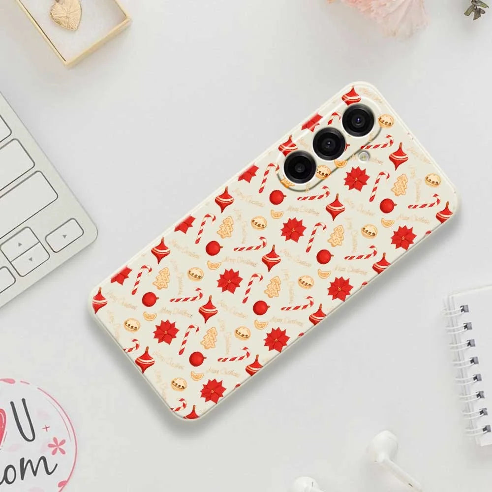 For Samsung Galaxy A18 5G / A18 4G / A17 5G / A17 4G Case Christmas Candy Pattern Printing Straight Edge TPU Phone Back Cover - Beige - 7