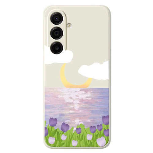 For Samsung Galaxy A18 5G / A18 4G / A17 5G / A17 4G Case Flowers and Sea Pattern Printing Straight Edge TPU Phone Back Cover - Beige - 1