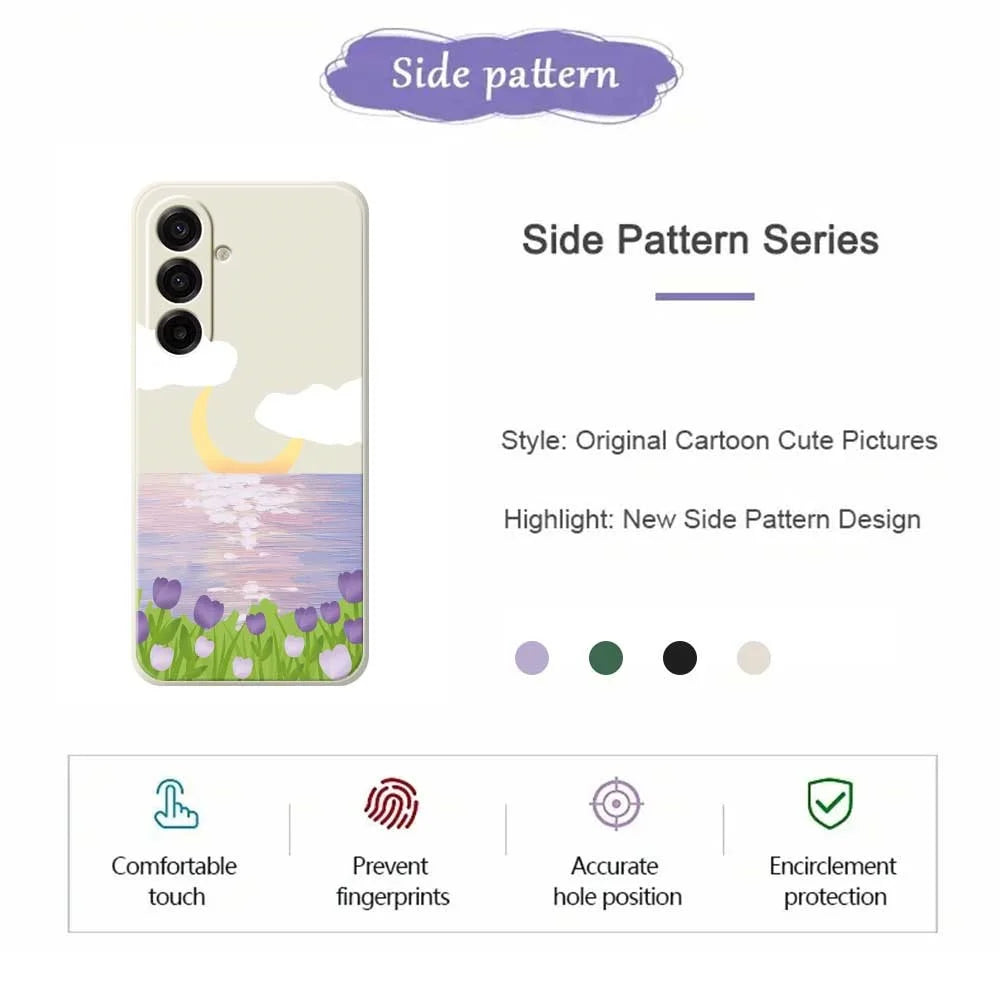 For Samsung Galaxy A18 5G / A18 4G / A17 5G / A17 4G Case Flowers and Sea Pattern Printing Straight Edge TPU Phone Back Cover - Beige - 2