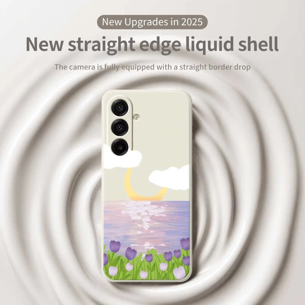 For Samsung Galaxy A18 5G / A18 4G / A17 5G / A17 4G Case Flowers and Sea Pattern Printing Straight Edge TPU Phone Back Cover - Beige - 3