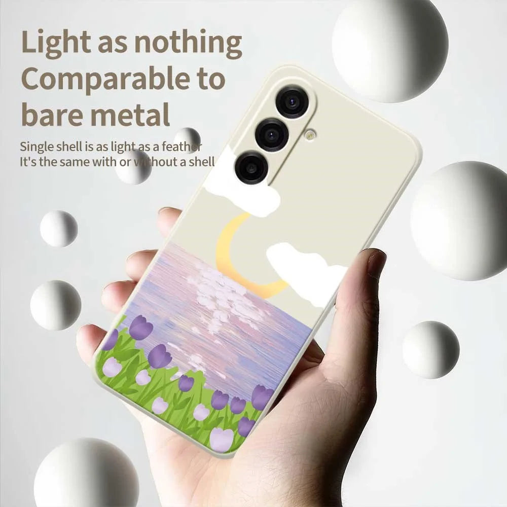 For Samsung Galaxy A18 5G / A18 4G / A17 5G / A17 4G Case Flowers and Sea Pattern Printing Straight Edge TPU Phone Back Cover - Beige - 4