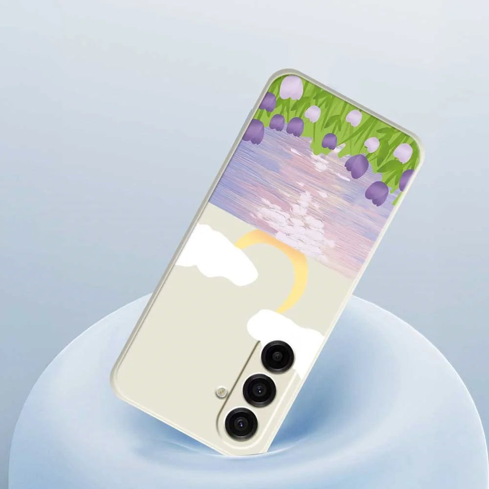For Samsung Galaxy A18 5G / A18 4G / A17 5G / A17 4G Case Flowers and Sea Pattern Printing Straight Edge TPU Phone Back Cover - Beige - 5