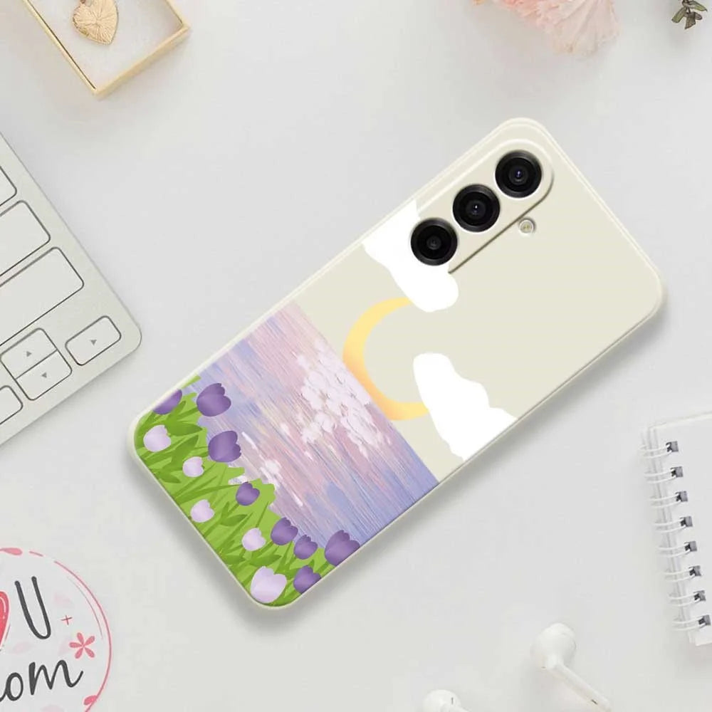 For Samsung Galaxy A18 5G / A18 4G / A17 5G / A17 4G Case Flowers and Sea Pattern Printing Straight Edge TPU Phone Back Cover - Beige - 7