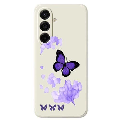 For Samsung Galaxy A18 5G / A18 4G / A17 5G / A17 4G Case Purple Butterfly Pattern Printing Straight Edge TPU Phone Back Cover - Beige - 1