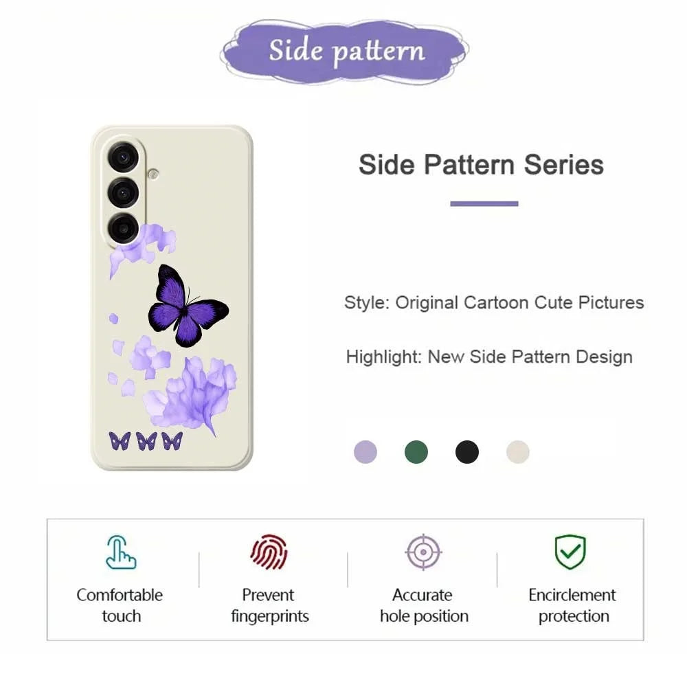 For Samsung Galaxy A18 5G / A18 4G / A17 5G / A17 4G Case Purple Butterfly Pattern Printing Straight Edge TPU Phone Back Cover - Beige - 2