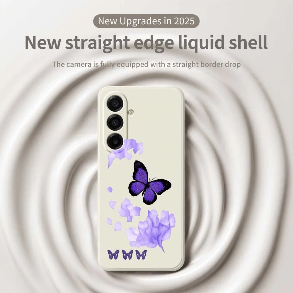 For Samsung Galaxy A18 5G / A18 4G / A17 5G / A17 4G Case Purple Butterfly Pattern Printing Straight Edge TPU Phone Back Cover - Beige - 3