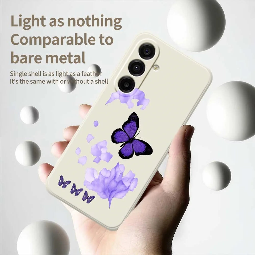 For Samsung Galaxy A18 5G / A18 4G / A17 5G / A17 4G Case Purple Butterfly Pattern Printing Straight Edge TPU Phone Back Cover - Beige - 4