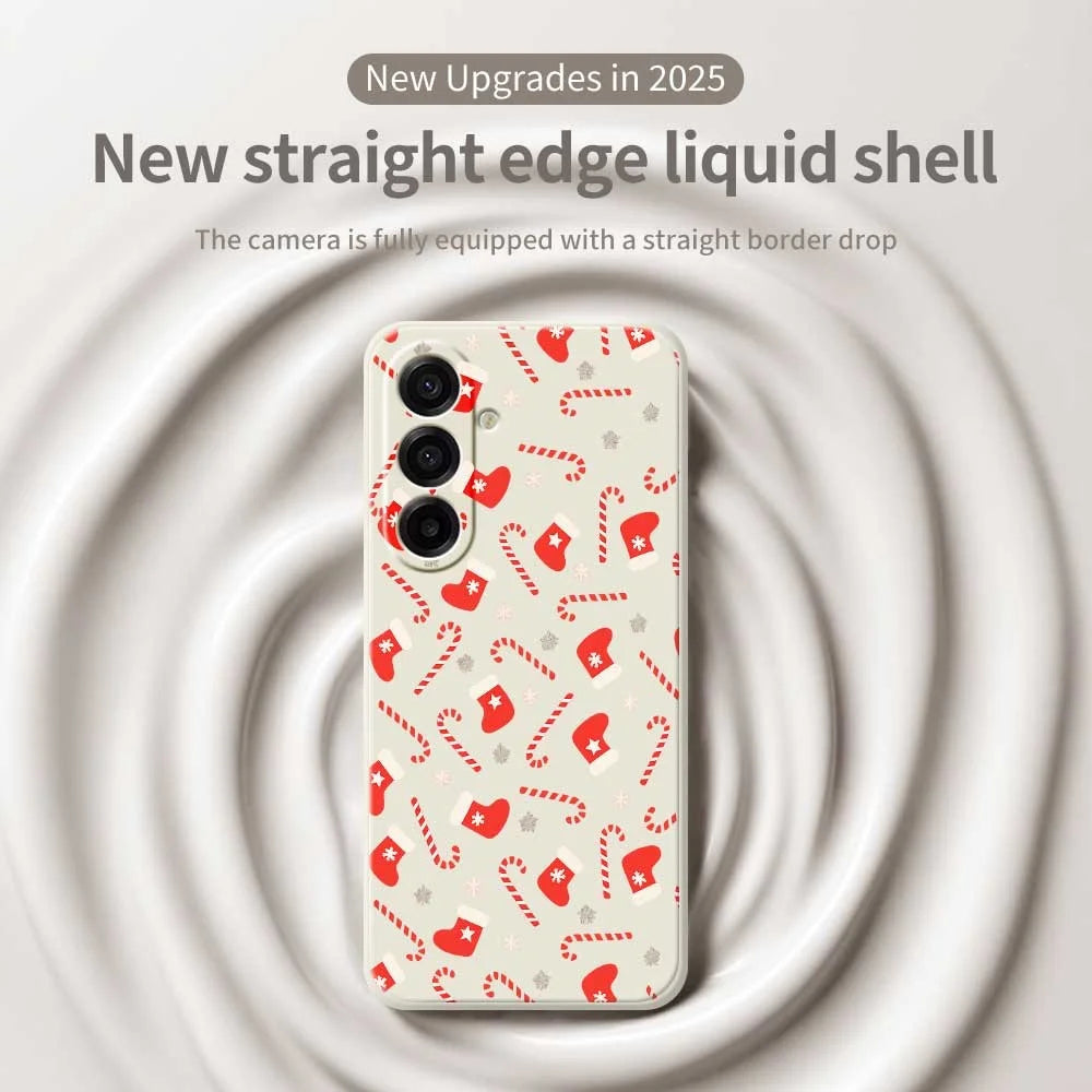 For Samsung Galaxy A18 5G / A18 4G / A17 5G / A17 4G Case Red Canes and Stockings Pattern Printing Straight Edge TPU Phone Back Cover - Beige - 3