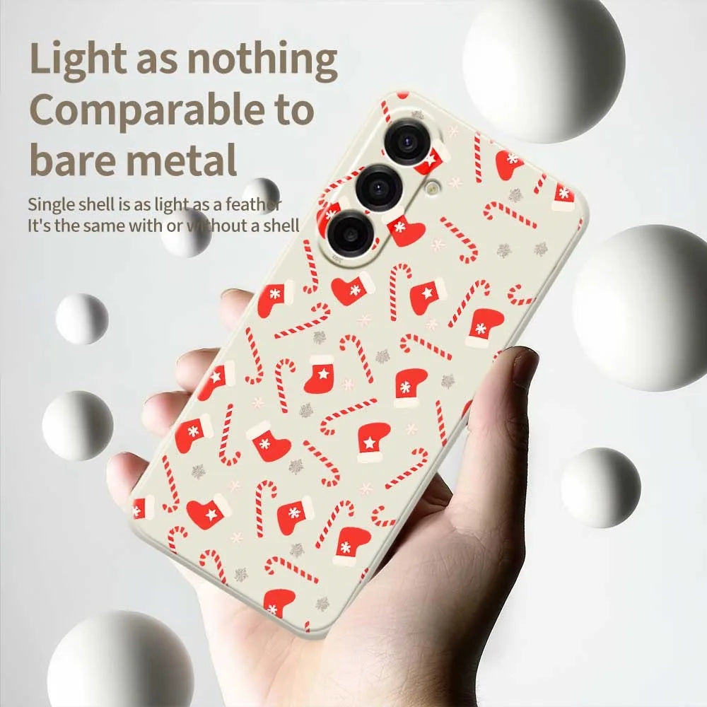 For Samsung Galaxy A18 5G / A18 4G / A17 5G / A17 4G Case Red Canes and Stockings Pattern Printing Straight Edge TPU Phone Back Cover - Beige - 4