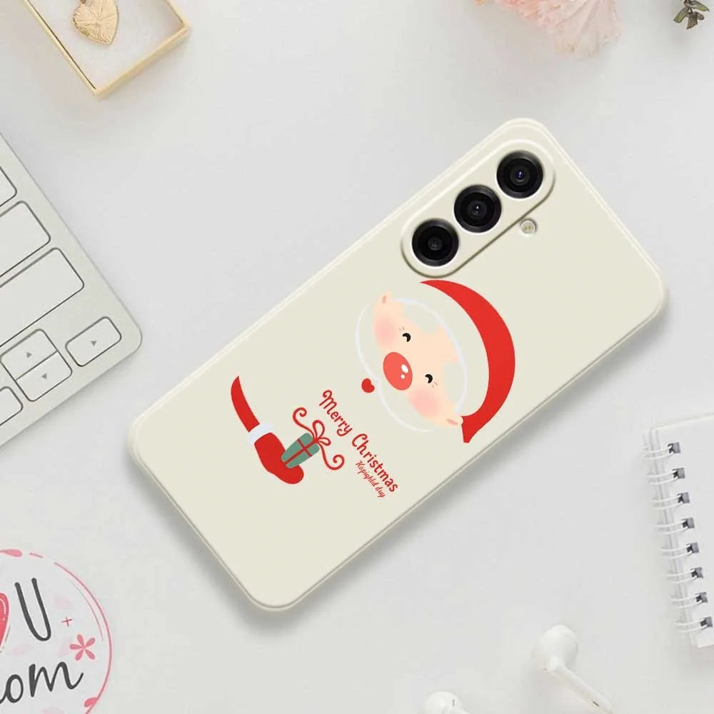For Samsung Galaxy A18 5G / A18 4G / A17 5G / A17 4G Case Santa Claus Gift Pattern Printing Straight Edge TPU Phone Back Cover - Beige - 7
