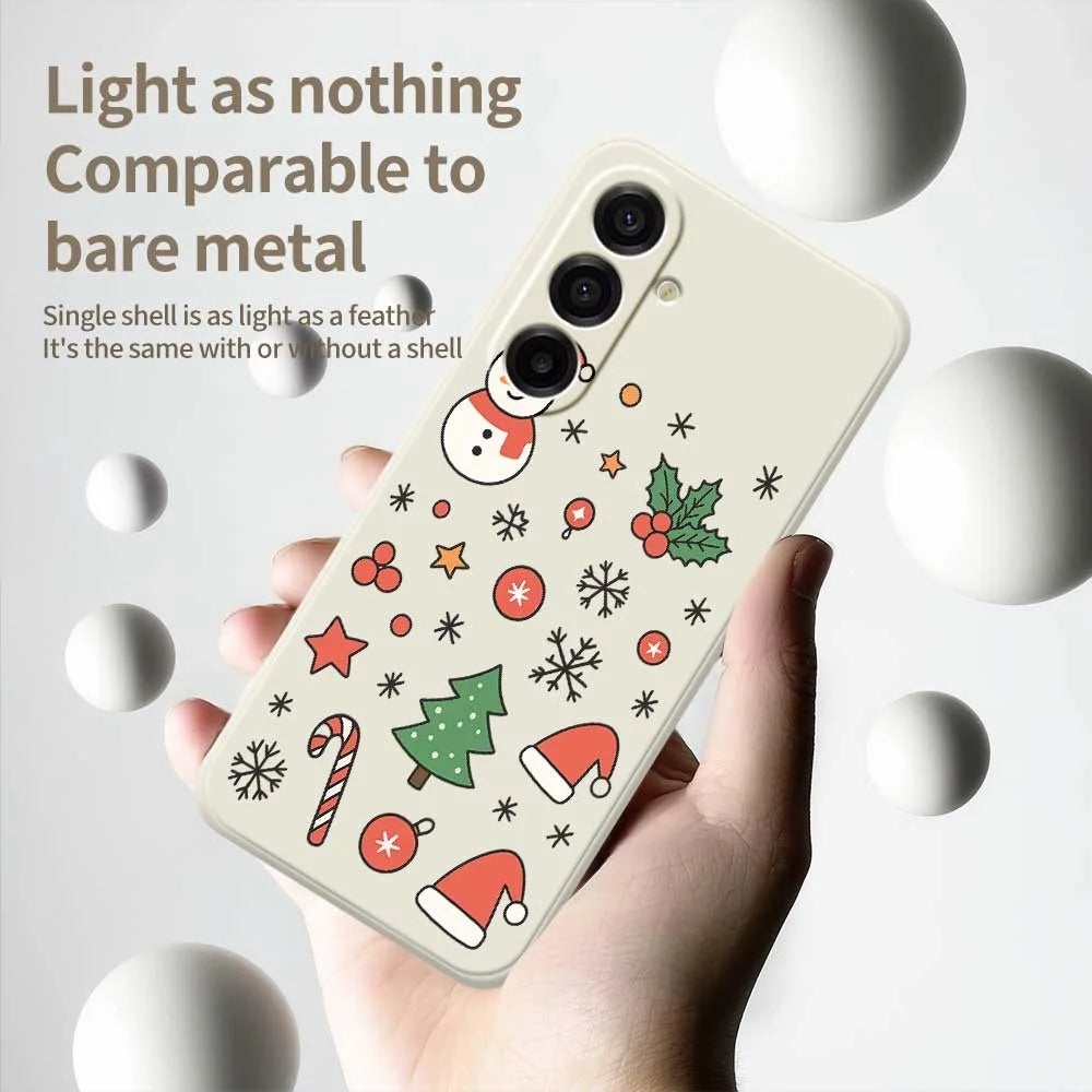 For Samsung Galaxy A18 5G / A18 4G / A17 5G / A17 4G Case Snowman and Santa Hat Pattern Printing Straight Edge TPU Phone Back Cover - Beige - 4