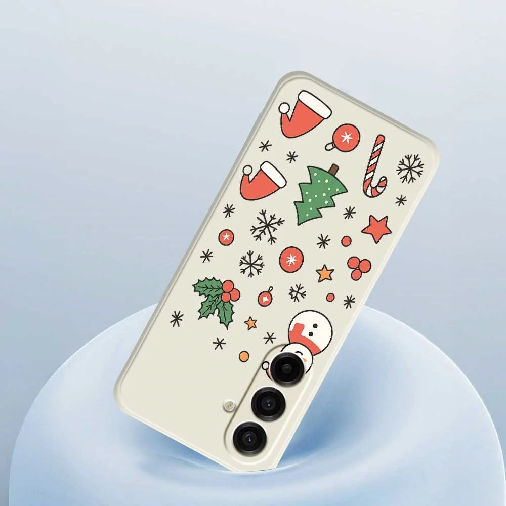 For Samsung Galaxy A18 5G / A18 4G / A17 5G / A17 4G Case Snowman and Santa Hat Pattern Printing Straight Edge TPU Phone Back Cover - Beige - 5