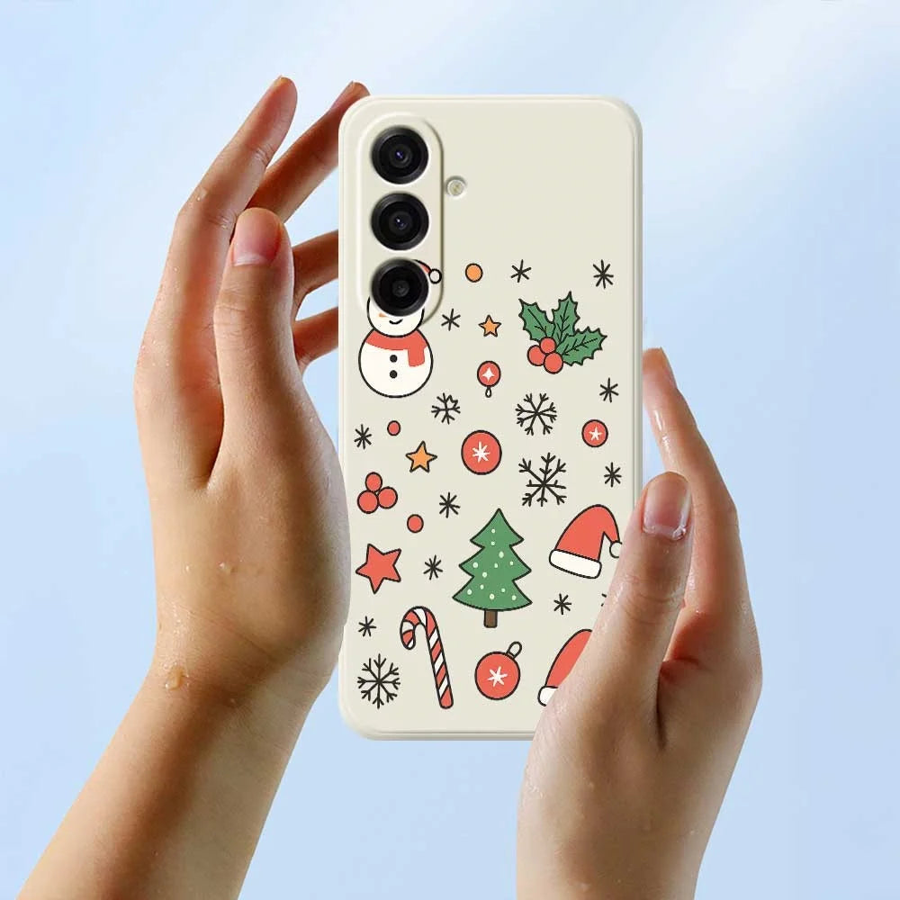 For Samsung Galaxy A18 5G / A18 4G / A17 5G / A17 4G Case Snowman and Santa Hat Pattern Printing Straight Edge TPU Phone Back Cover - Beige - 6