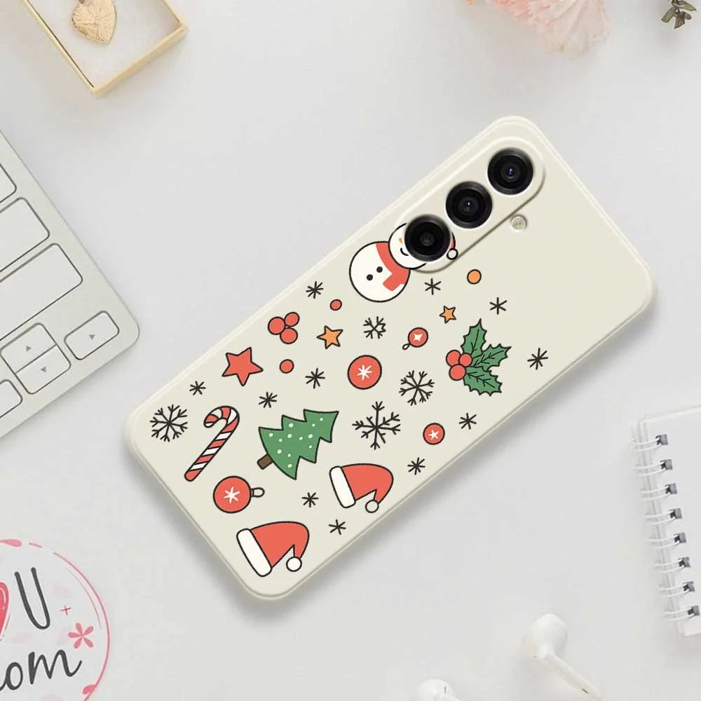 For Samsung Galaxy A18 5G / A18 4G / A17 5G / A17 4G Case Snowman and Santa Hat Pattern Printing Straight Edge TPU Phone Back Cover - Beige - 7