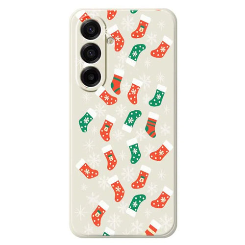 For Samsung Galaxy A18 5G / A18 4G / A17 5G / A17 4G Case Snowflake Socks Pattern Printing Straight Edge TPU Phone Back Cover - Beige - 1