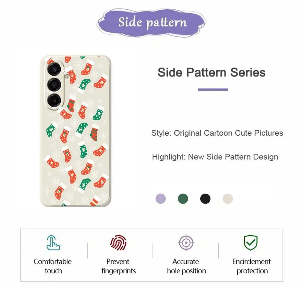 For Samsung Galaxy A18 5G / A18 4G / A17 5G / A17 4G Case Snowflake Socks Pattern Printing Straight Edge TPU Phone Back Cover - Beige - 2