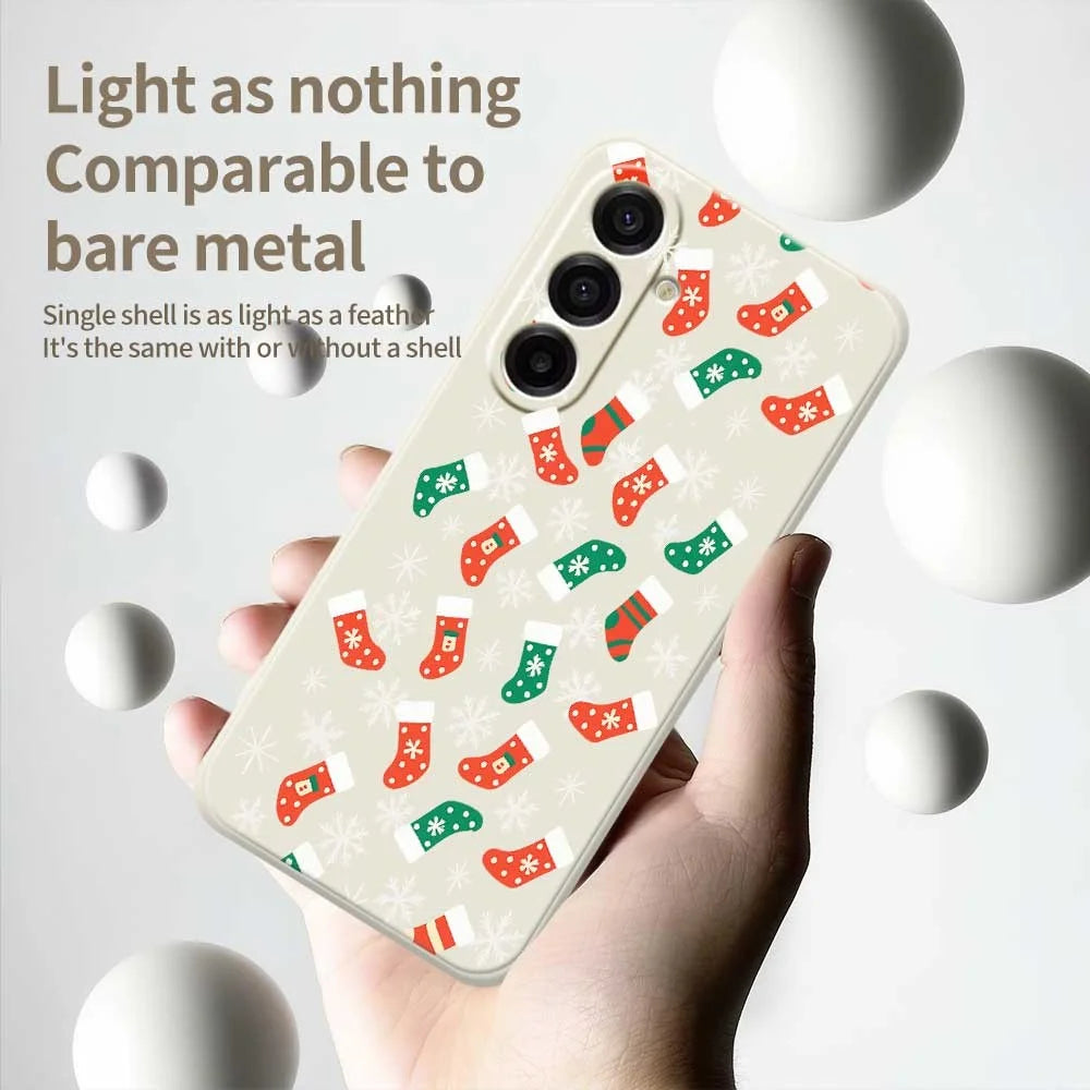 For Samsung Galaxy A18 5G / A18 4G / A17 5G / A17 4G Case Snowflake Socks Pattern Printing Straight Edge TPU Phone Back Cover - Beige - 4