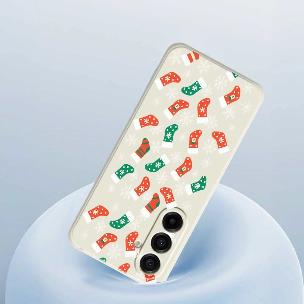 For Samsung Galaxy A18 5G / A18 4G / A17 5G / A17 4G Case Snowflake Socks Pattern Printing Straight Edge TPU Phone Back Cover - Beige - 5