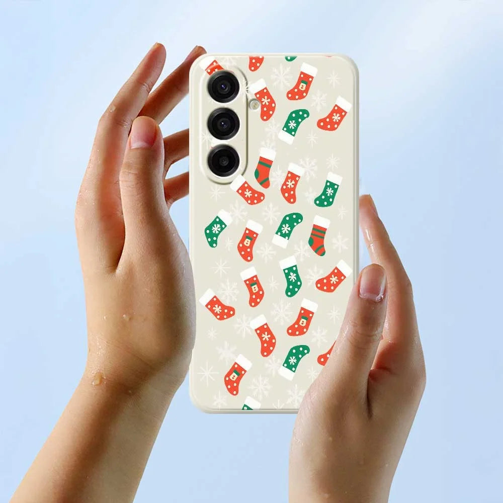 For Samsung Galaxy A18 5G / A18 4G / A17 5G / A17 4G Case Snowflake Socks Pattern Printing Straight Edge TPU Phone Back Cover - Beige - 6