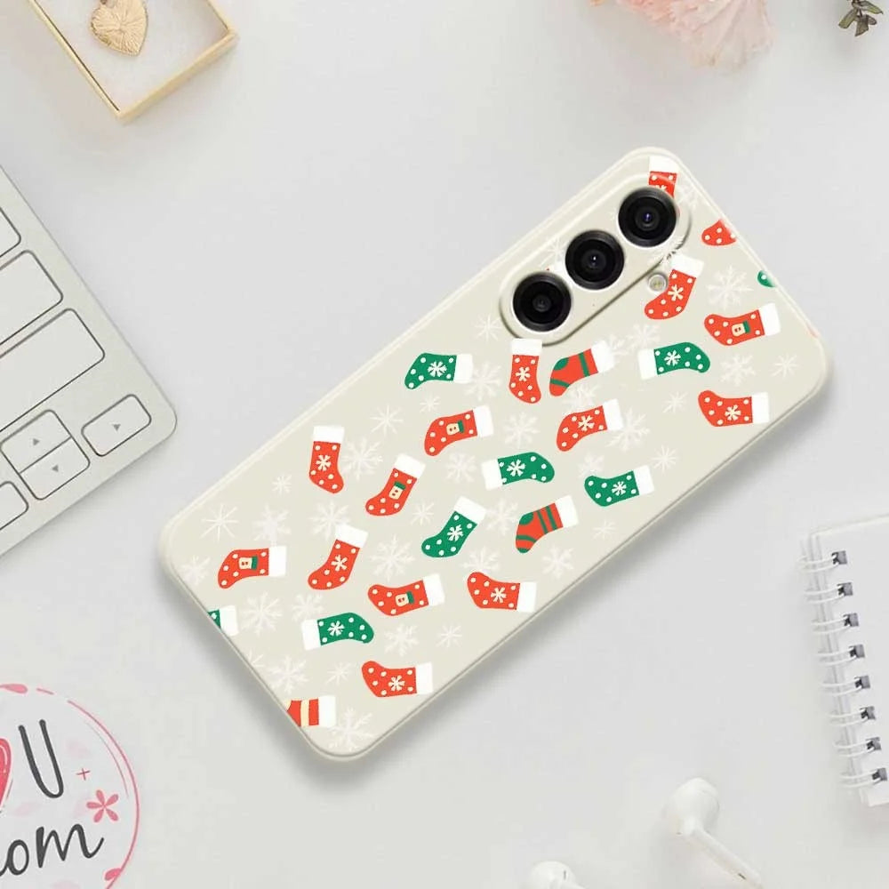 For Samsung Galaxy A18 5G / A18 4G / A17 5G / A17 4G Case Snowflake Socks Pattern Printing Straight Edge TPU Phone Back Cover - Beige - 7