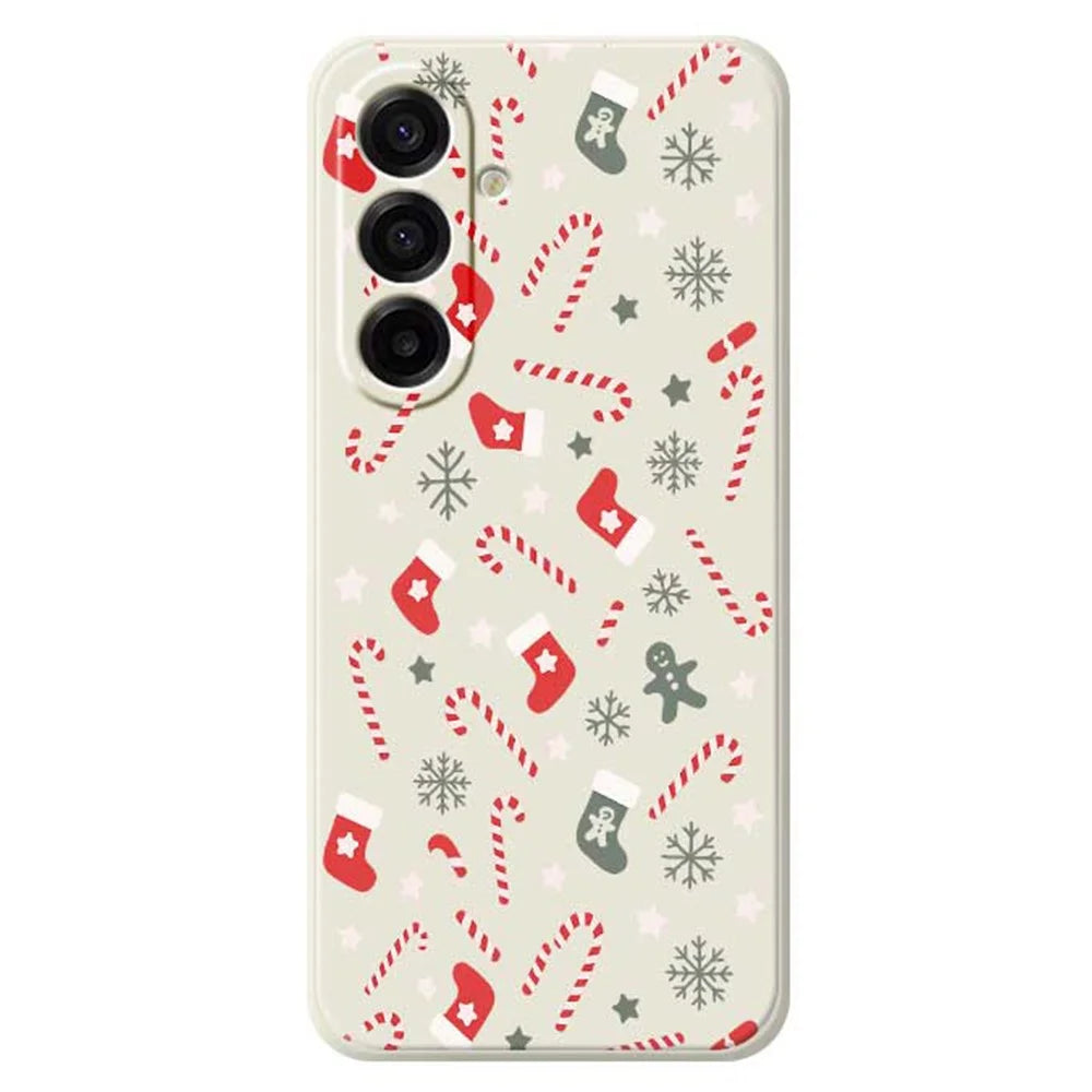 For Samsung Galaxy A18 5G / A18 4G / A17 5G / A17 4G Case Red Grey Socks and Canes Pattern Printing Straight Edge TPU Phone Back Cover - Beige - 1