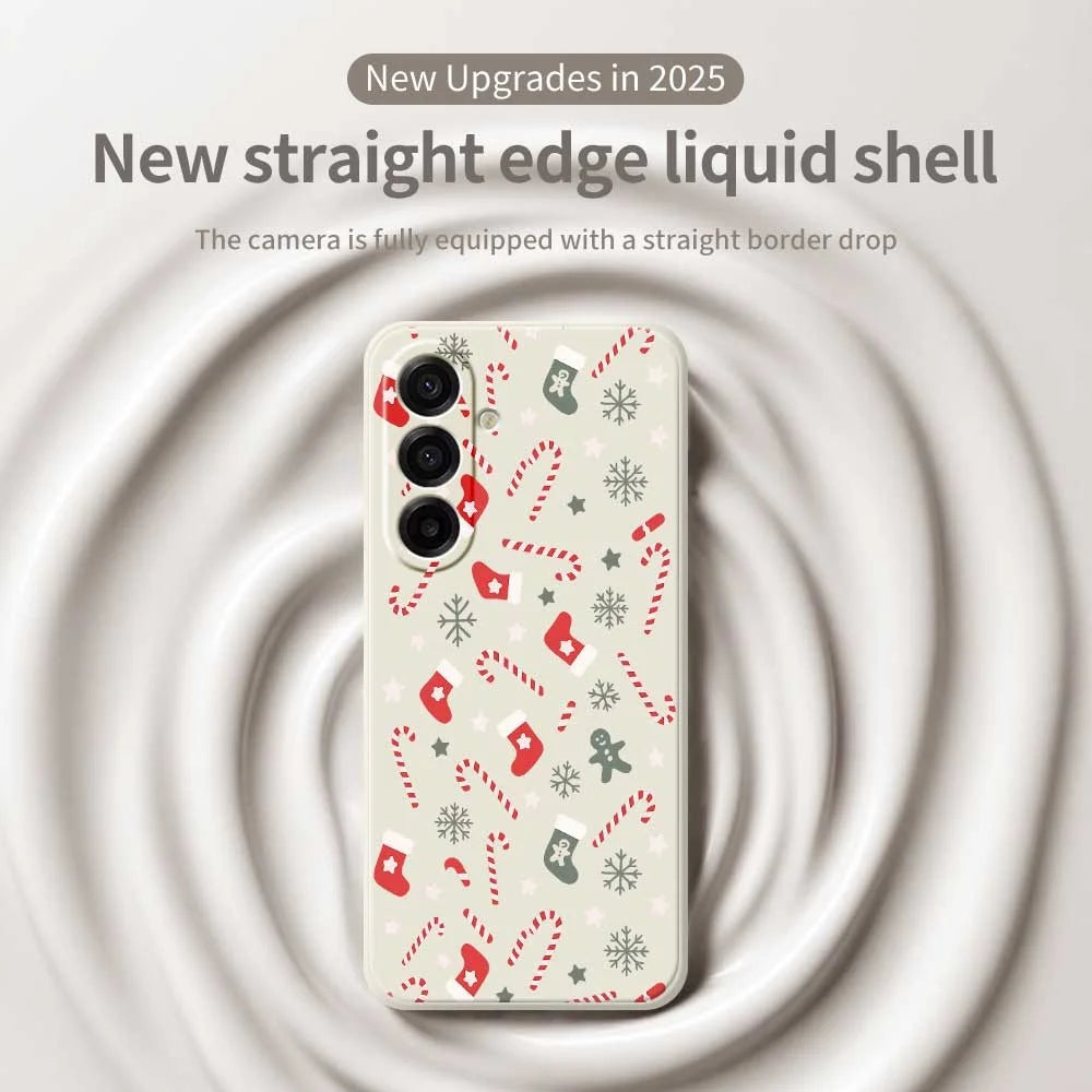For Samsung Galaxy A18 5G / A18 4G / A17 5G / A17 4G Case Red Grey Socks and Canes Pattern Printing Straight Edge TPU Phone Back Cover - Beige - 3