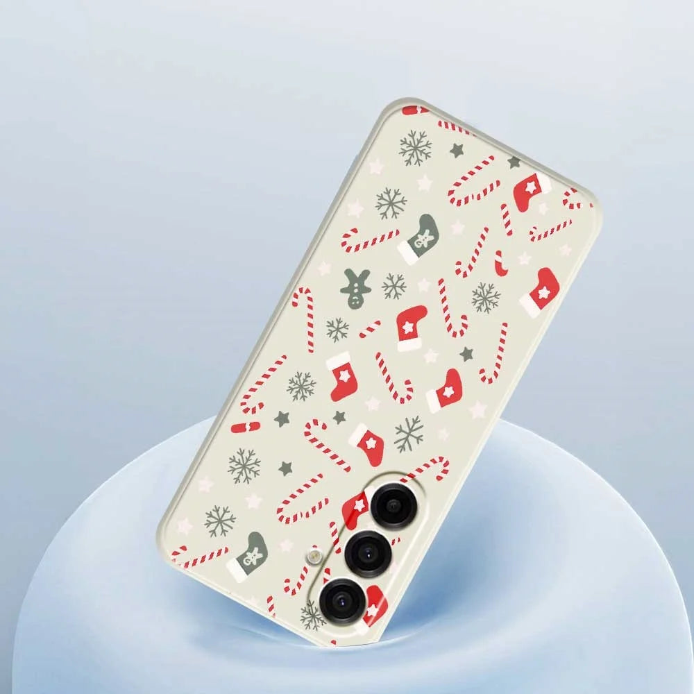For Samsung Galaxy A18 5G / A18 4G / A17 5G / A17 4G Case Red Grey Socks and Canes Pattern Printing Straight Edge TPU Phone Back Cover - Beige - 5