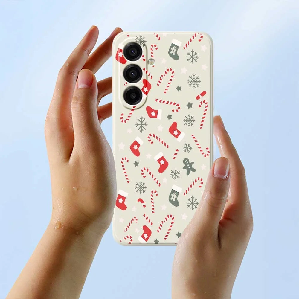 For Samsung Galaxy A18 5G / A18 4G / A17 5G / A17 4G Case Red Grey Socks and Canes Pattern Printing Straight Edge TPU Phone Back Cover - Beige - 6