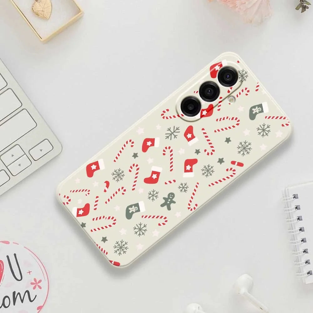 For Samsung Galaxy A18 5G / A18 4G / A17 5G / A17 4G Case Red Grey Socks and Canes Pattern Printing Straight Edge TPU Phone Back Cover - Beige - 7