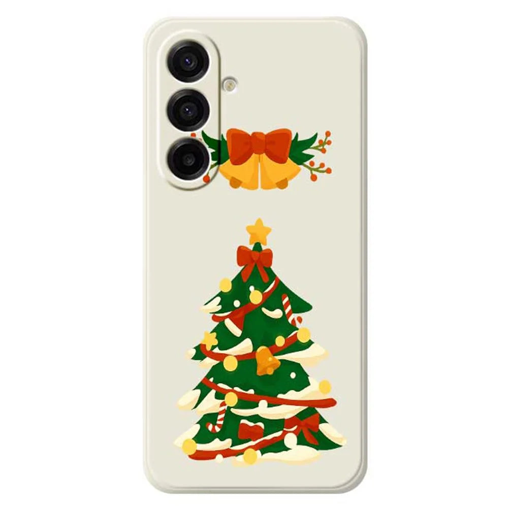For Samsung Galaxy A18 5G / A18 4G / A17 5G / A17 4G Case Christmas Tree Bow Pattern Printing Straight Edge TPU Phone Back Cover - Beige - 1