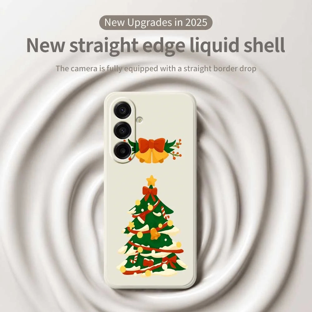 For Samsung Galaxy A18 5G / A18 4G / A17 5G / A17 4G Case Christmas Tree Bow Pattern Printing Straight Edge TPU Phone Back Cover - Beige - 3
