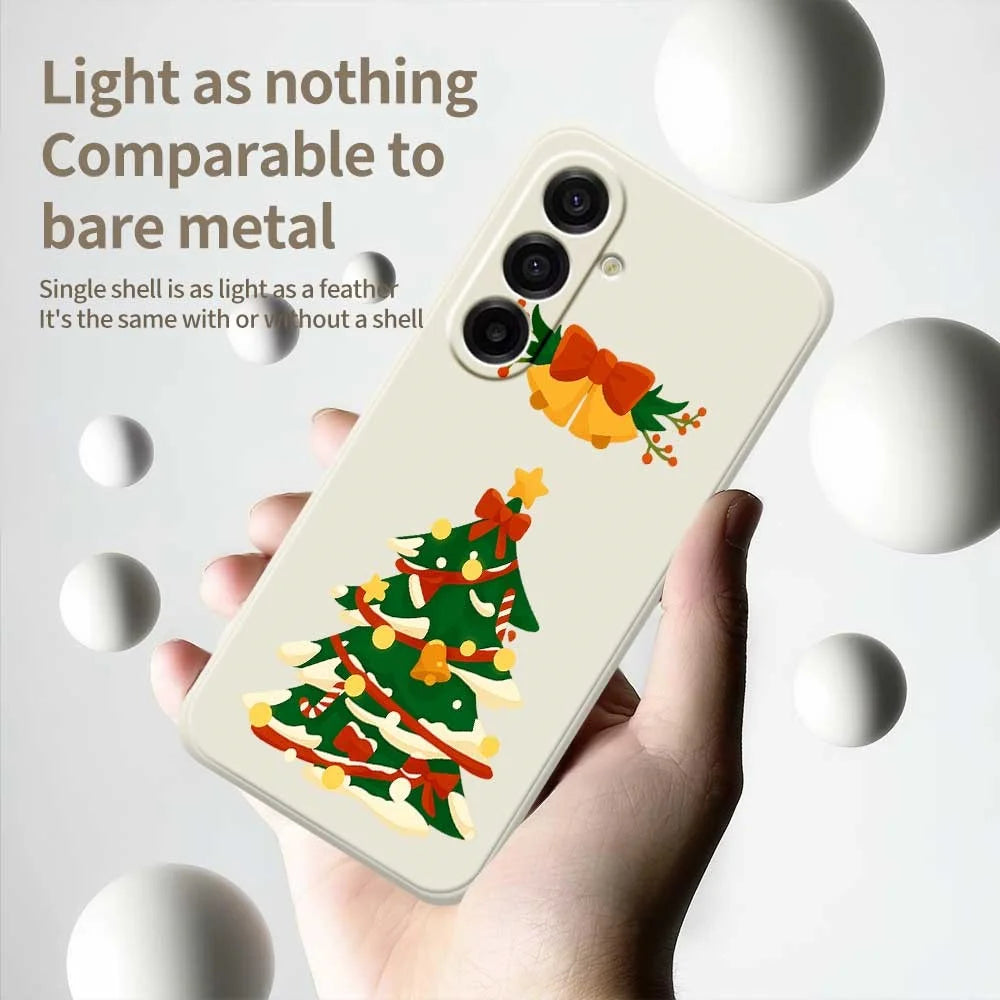 For Samsung Galaxy A18 5G / A18 4G / A17 5G / A17 4G Case Christmas Tree Bow Pattern Printing Straight Edge TPU Phone Back Cover - Beige - 4