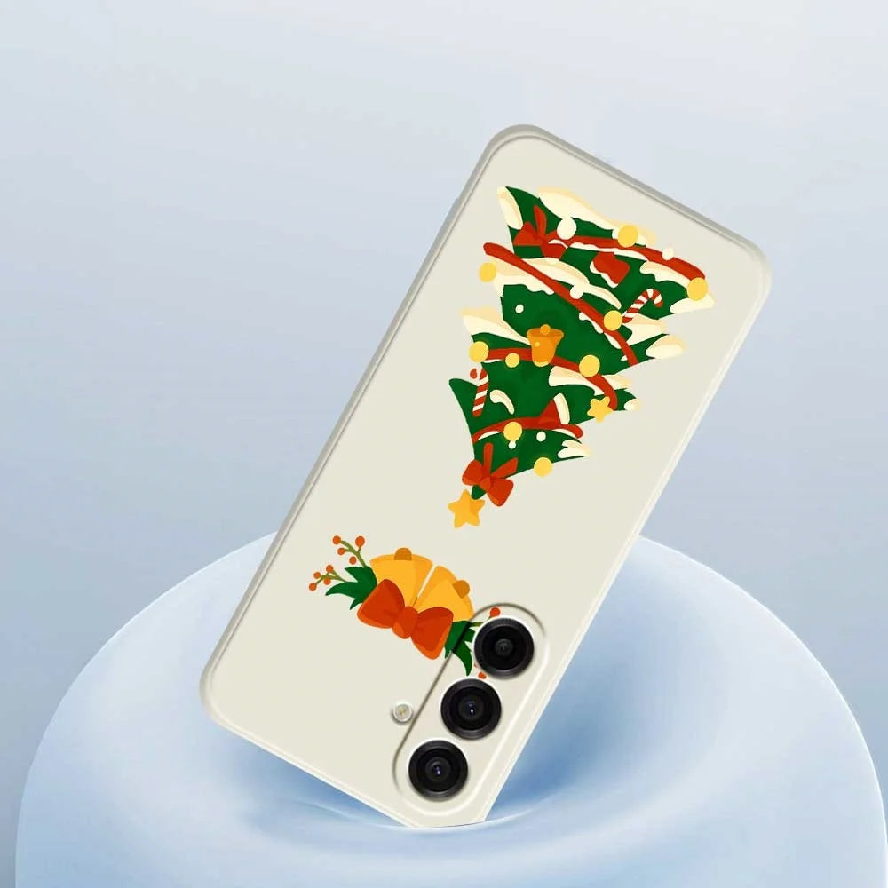 For Samsung Galaxy A18 5G / A18 4G / A17 5G / A17 4G Case Christmas Tree Bow Pattern Printing Straight Edge TPU Phone Back Cover - Beige - 5
