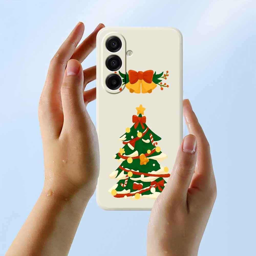 For Samsung Galaxy A18 5G / A18 4G / A17 5G / A17 4G Case Christmas Tree Bow Pattern Printing Straight Edge TPU Phone Back Cover - Beige - 6