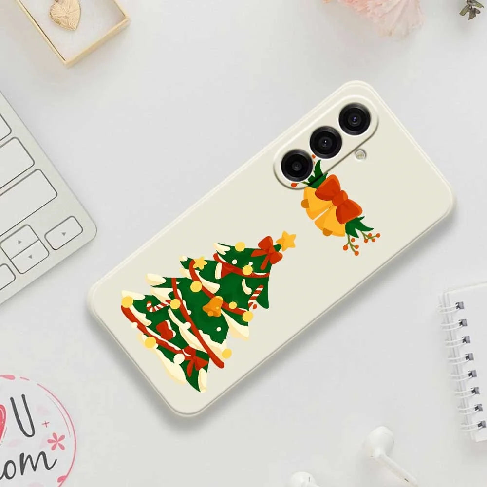 For Samsung Galaxy A18 5G / A18 4G / A17 5G / A17 4G Case Christmas Tree Bow Pattern Printing Straight Edge TPU Phone Back Cover - Beige - 7